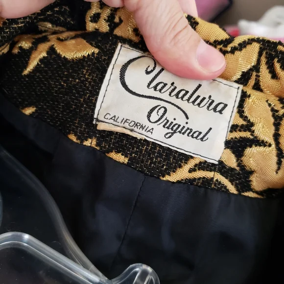 Vintage Black and Gold Floral Print Coat